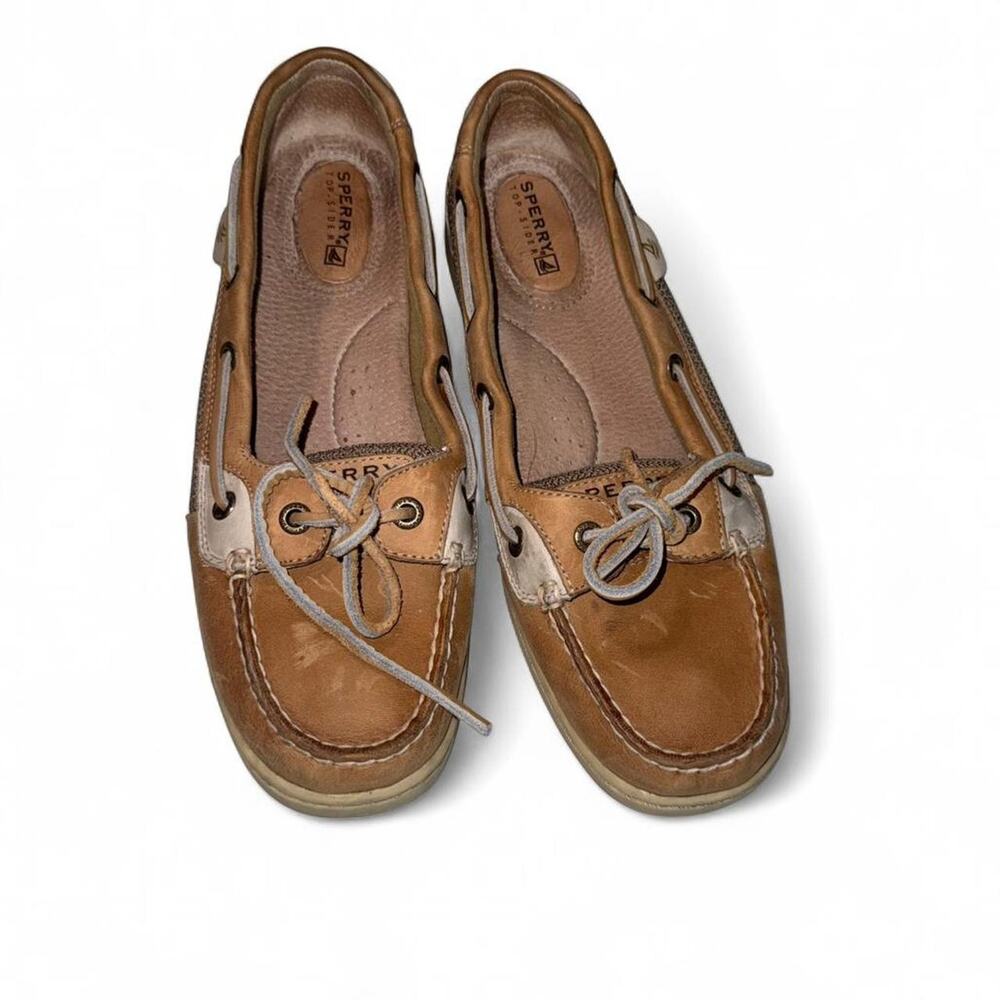 Sperry Boat Shoes Womens 9.5 Tan Cream Leather Coastal Preppy Classic Old Money